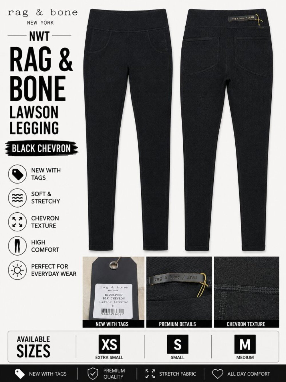 NWT Rag & Bone Lawson Legging Black Chevron Women's